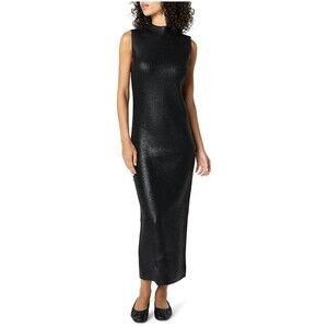 The Drop Womens Jodi Mock Neck Dress Sweater Maxi XL BLACK FOIL
